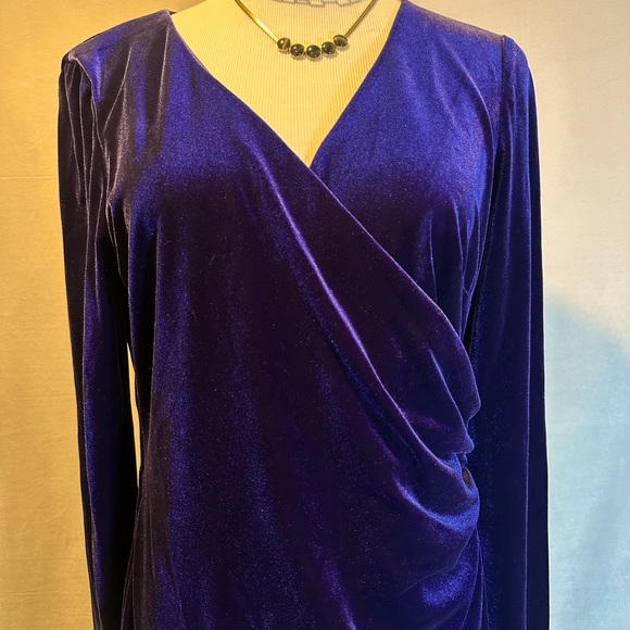 Ralph Lauren Women's Torelana Velvet Burnout MIDI Dress Navy Size 10